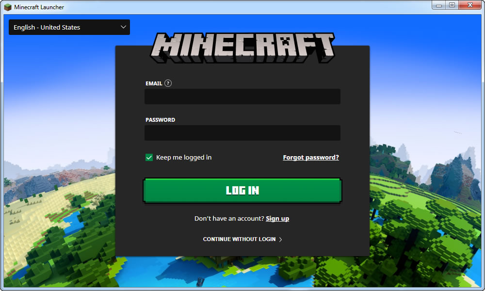 1 - Minecraft login screen